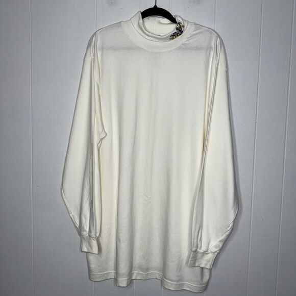 Mickey & Co Disney Vintage White Turtleneck Long Sleeve Embroidered Neck XL NWT - Picture 1 of 5